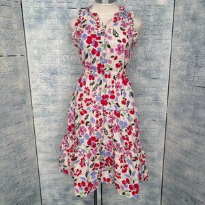 MAGGY LONDON Midi Floral Dress Ruffle Side Pocket Stretchable Waist Multicolor 2